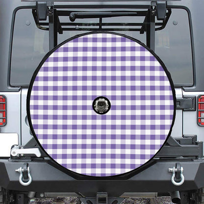 Purple And White Gingham Pattern Print Tire Cover With Camera Hole