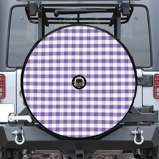 Purple And White Gingham Pattern Print Tire Cover With Camera Hole