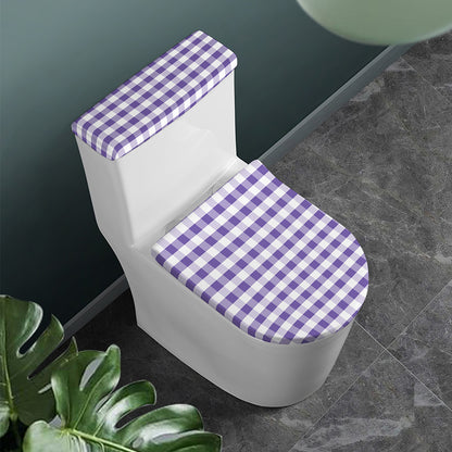 Purple And White Gingham Pattern Print Toilet Lid And Tank Cover Set