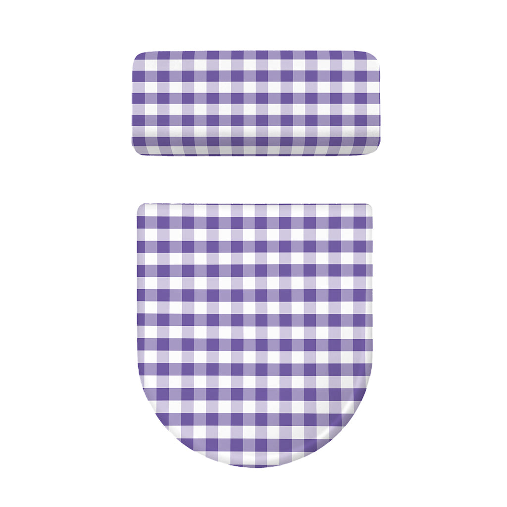 Purple And White Gingham Pattern Print Toilet Lid And Tank Cover Set