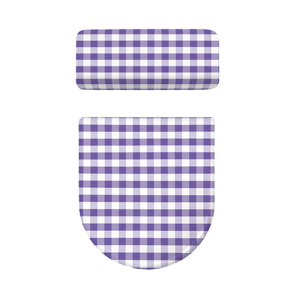 Purple And White Gingham Pattern Print Toilet Lid And Tank Cover Set