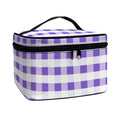 Purple And White Gingham Pattern Print Travel Makeup Bag