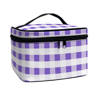 Purple And White Gingham Pattern Print Travel Makeup Bag