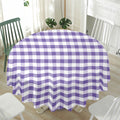 Purple And White Gingham Pattern Print Waterproof Round Tablecloth