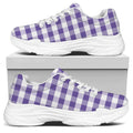 Purple And White Gingham Pattern Print White Chunky Shoes