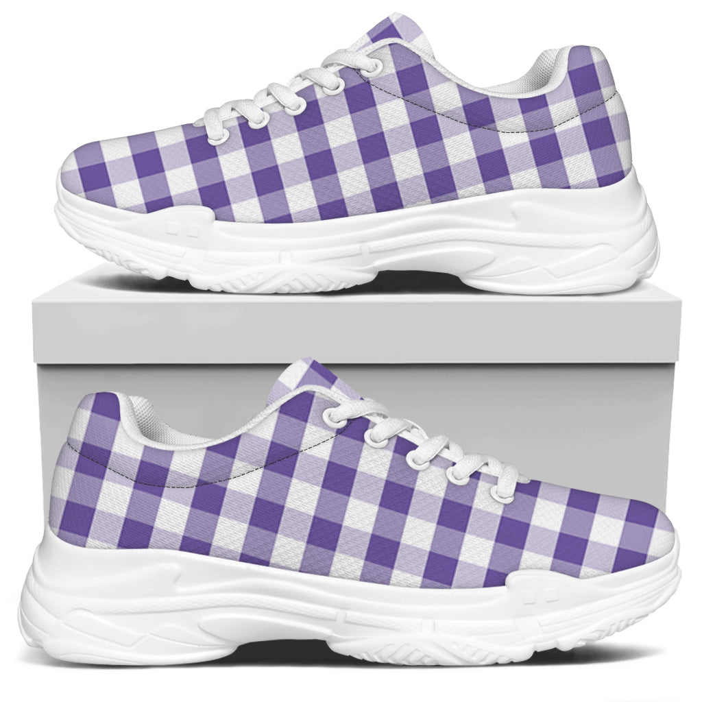 Purple And White Gingham Pattern Print White Chunky Shoes