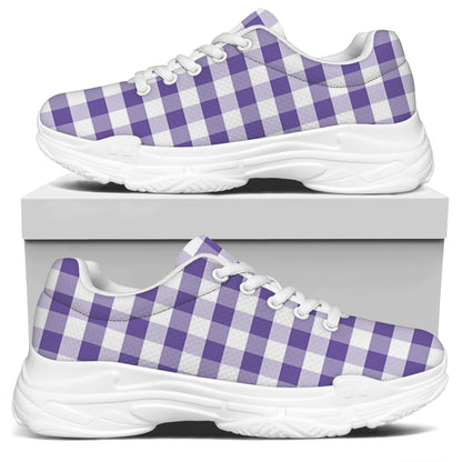 Purple And White Gingham Pattern Print White Chunky Shoes