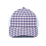 Purple And White Gingham Pattern Print White Mesh Trucker Cap