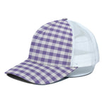 Purple And White Gingham Pattern Print White Mesh Trucker Cap