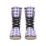 Purple And White Gingham Pattern Print Winter Boots