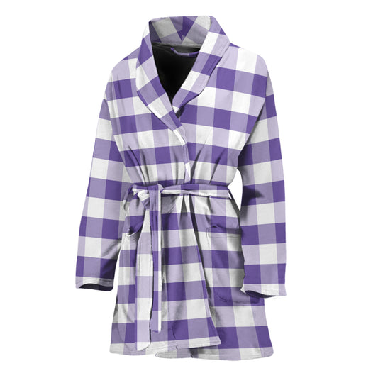 Purple And White Gingham Pattern Print Women's Bathrobe