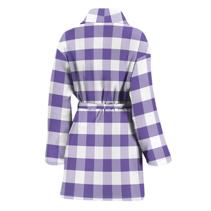 Purple And White Gingham Pattern Print Women's Bathrobe
