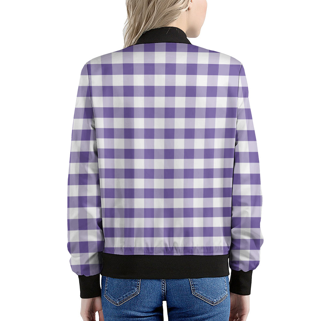 Purple And White Gingham Pattern Print Women's Bomber Jacket