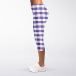 Purple And White Gingham Pattern Print Women's Capri Leggings