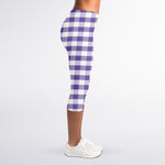 Purple And White Gingham Pattern Print Women's Capri Leggings