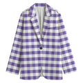 Purple And White Gingham Pattern Print Women's Cotton Blazer