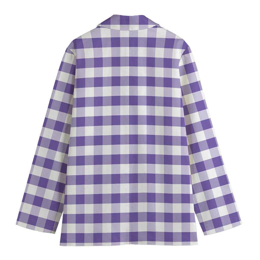 Purple And White Gingham Pattern Print Women's Cotton Blazer