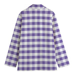 Purple And White Gingham Pattern Print Women's Cotton Blazer