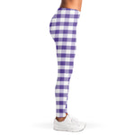 Purple And White Gingham Pattern Print Women's Leggings