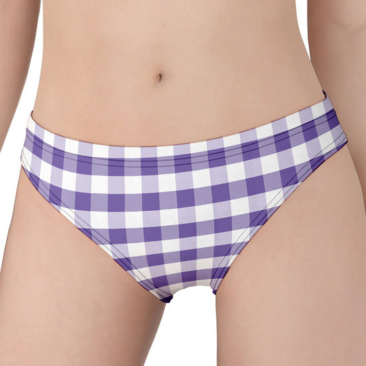 Purple And White Gingham Pattern Print Women's Panties