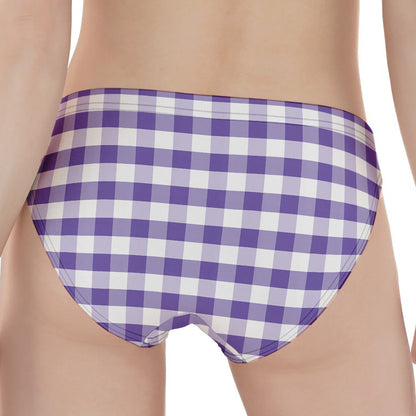 Purple And White Gingham Pattern Print Women's Panties