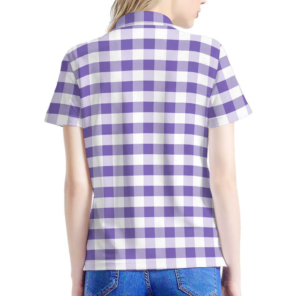 Purple And White Gingham Pattern Print Women's Polo Shirt