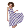 Purple And White Gingham Pattern Print Sleeveless Knee Length Dress