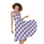 Purple And White Gingham Pattern Print Women's Sleeveless Dress