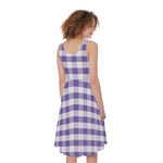 Purple And White Gingham Pattern Print Women's Sleeveless Dress