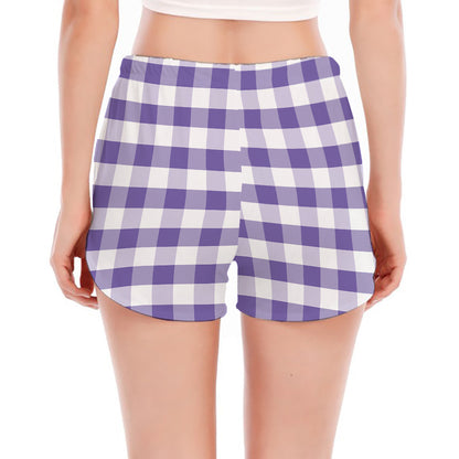 Purple And White Gingham Pattern Print Women's Split Running Shorts