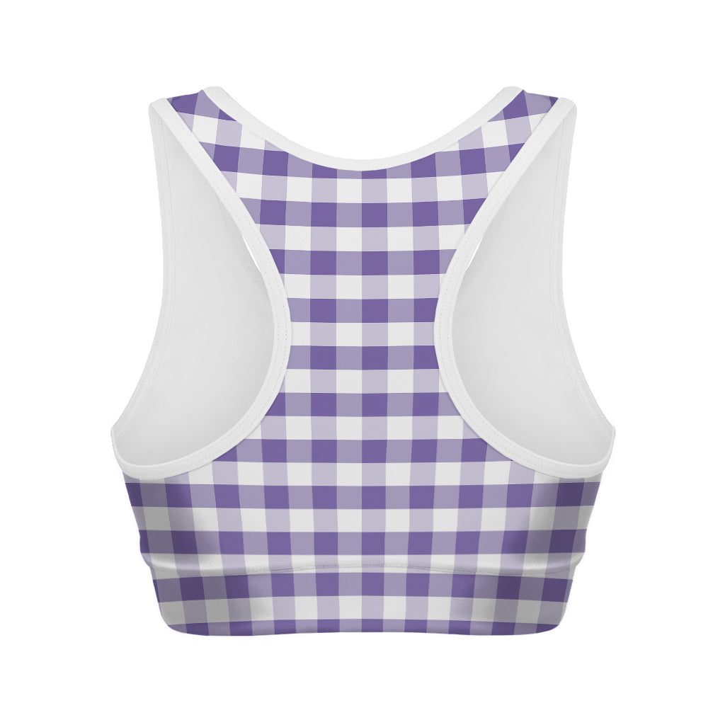 Purple And White Gingham Pattern Print Women's Sports Bra