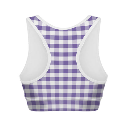 Purple And White Gingham Pattern Print Women's Sports Bra