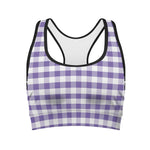 Purple And White Gingham Pattern Print Women's Sports Bra