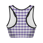 Purple And White Gingham Pattern Print Women's Sports Bra