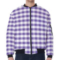 Purple And White Gingham Pattern Print Zip Sleeve Bomber Jacket