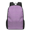 Purple And White Houndstooth Print 17 Inch Backpack