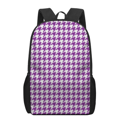 Purple And White Houndstooth Print 17 Inch Backpack