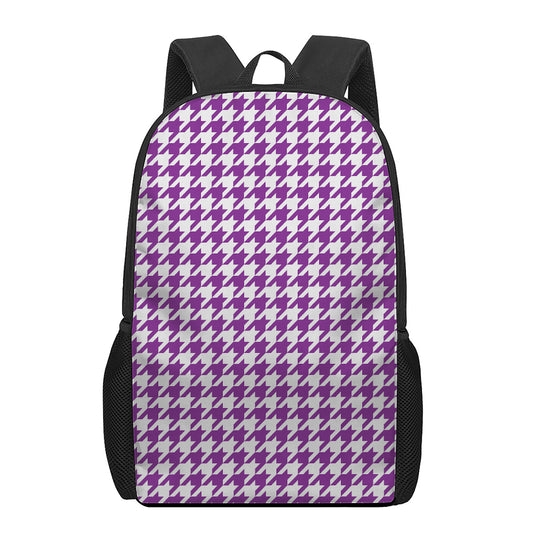 Purple And White Houndstooth Print 17 Inch Backpack