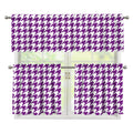 Purple And White Houndstooth Print 3 Piece Kitchen Curtains