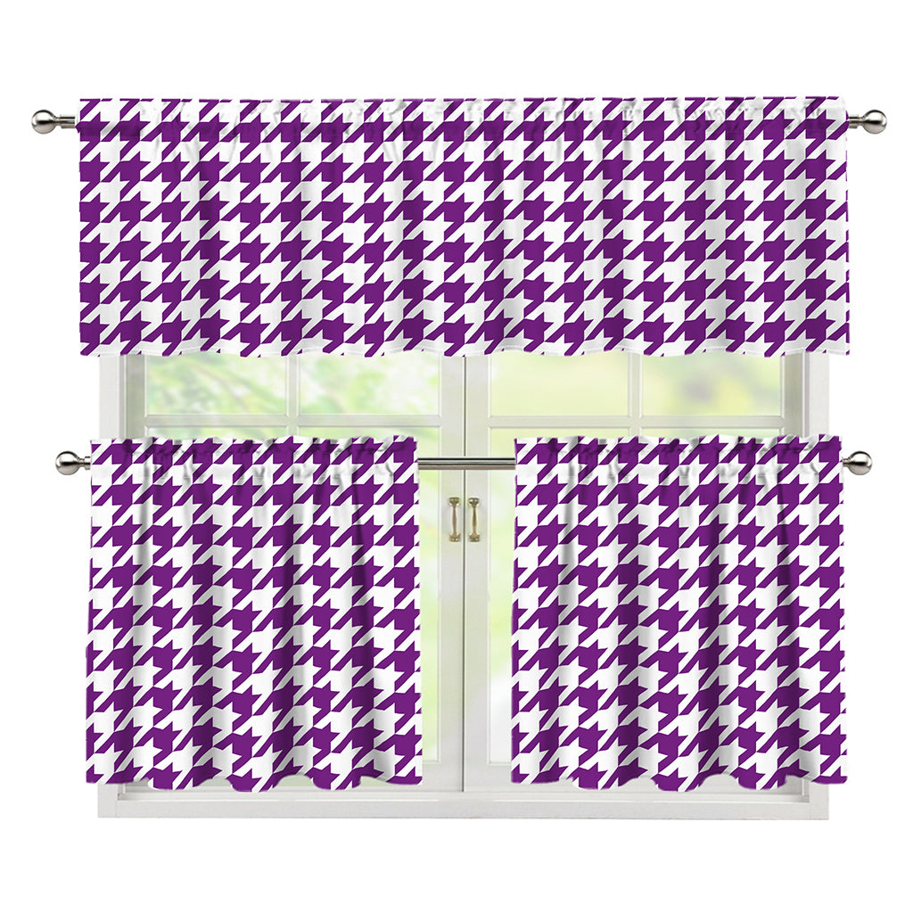 Purple And White Houndstooth Print 3 Piece Kitchen Curtains
