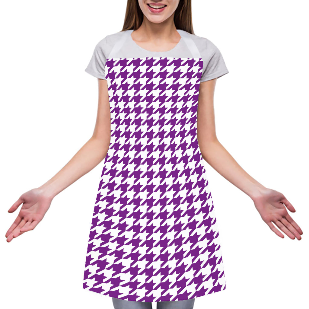 Purple And White Houndstooth Print Adjustable Apron