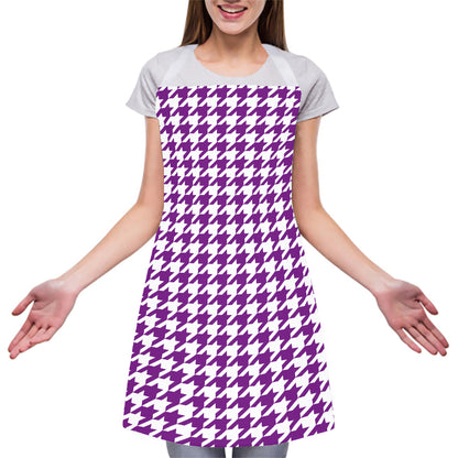 Purple And White Houndstooth Print Adjustable Apron