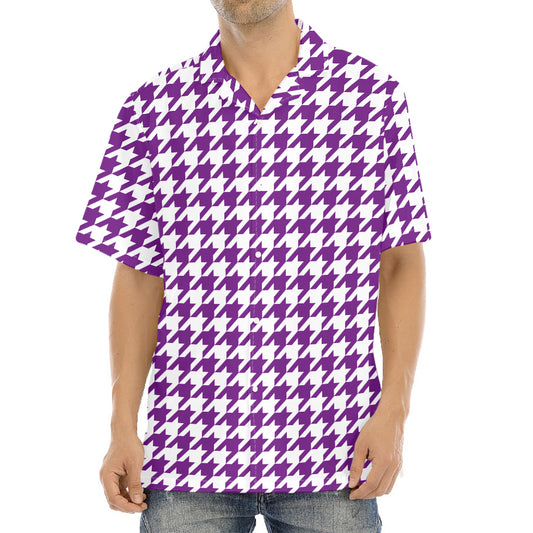 Purple And White Houndstooth Print Aloha Shirt
