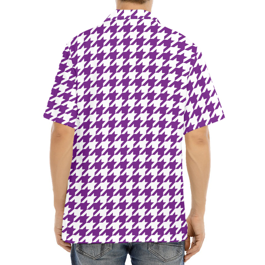 Purple And White Houndstooth Print Aloha Shirt