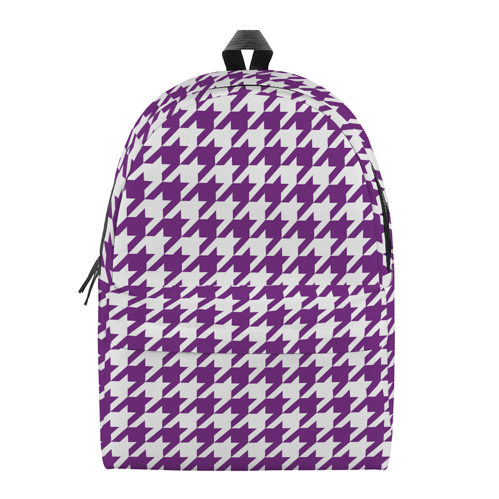 Purple And White Houndstooth Print Backpack