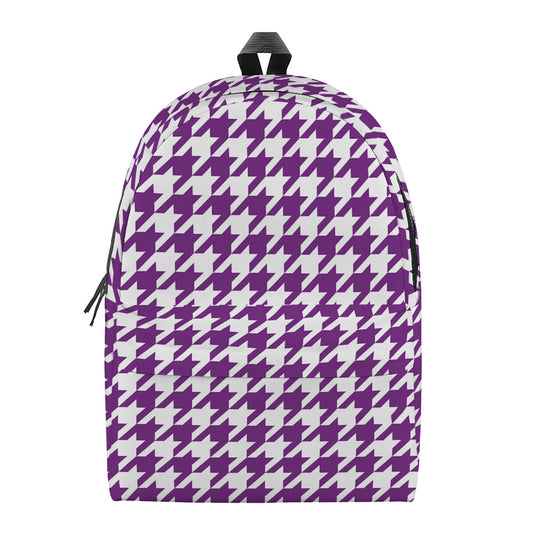 Purple And White Houndstooth Print Backpack