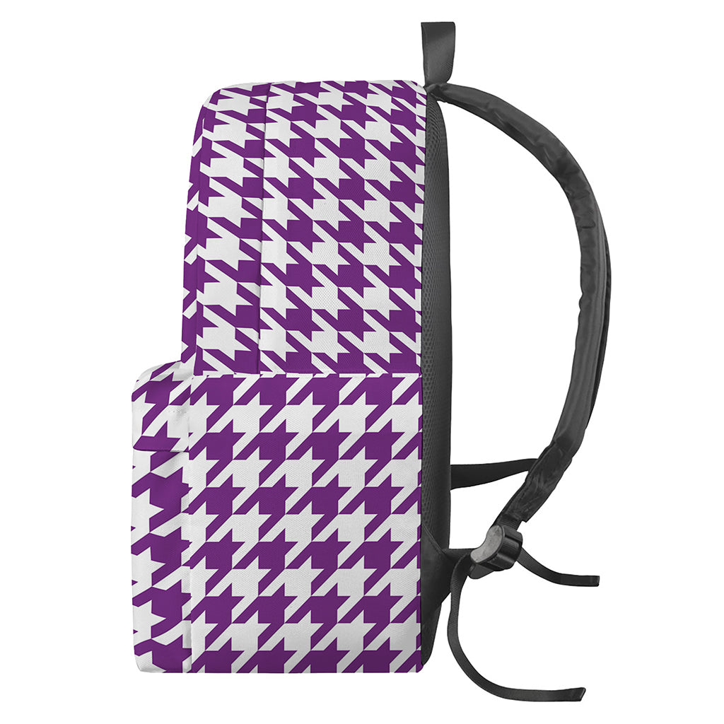 Purple And White Houndstooth Print Backpack