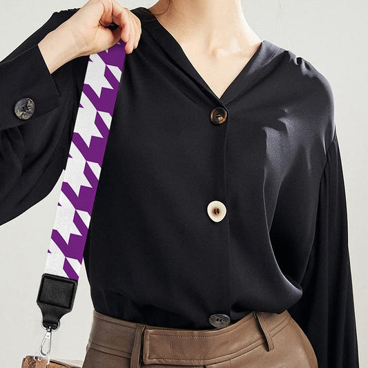 Purple And White Houndstooth Print Bag Strap