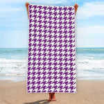 Purple And White Houndstooth Print Beach Towel