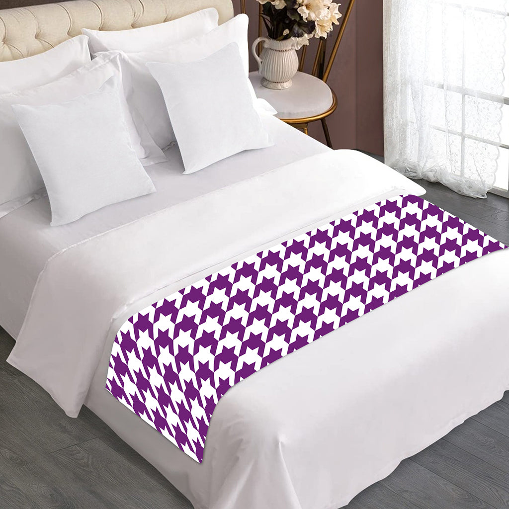 Purple And White Houndstooth Print Bed Runner